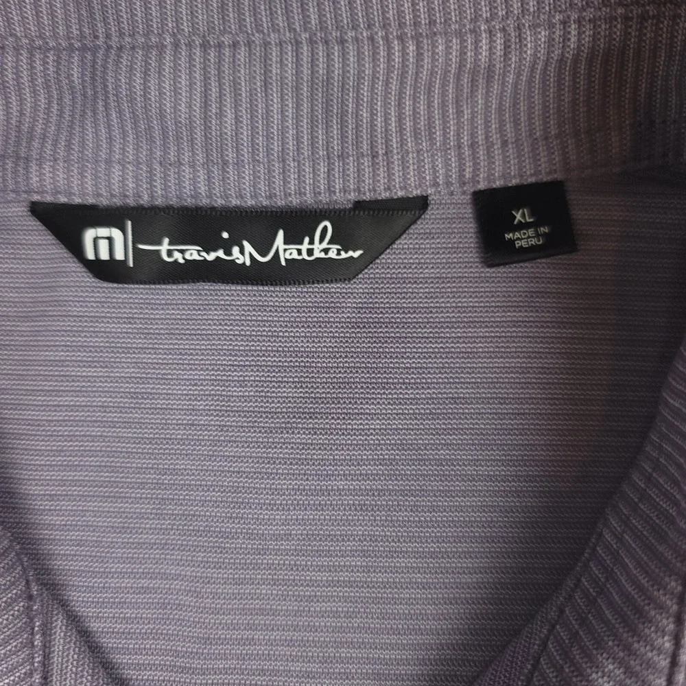 Travis Mathew Mens XL Shirt Purple Pima Cotton Blend Golf Polo Micro Stripe‎ Lux